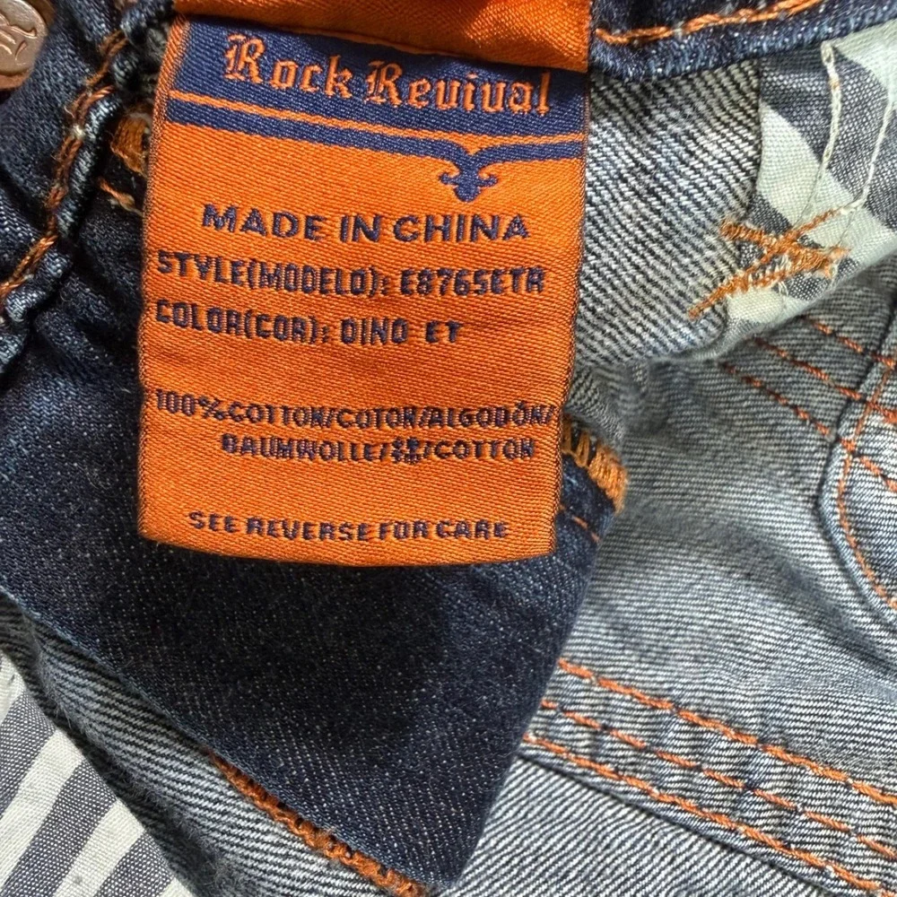 Rock Revival Jeans Mens 36 (Fits 37x28) Blue Dino Relaxed Straight Distressed